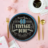 8 Ct.40th Birthday Party Vintage Dude Paper Dessert Plates 7" Durable Plates