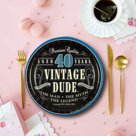 8 Ct.40th Birthday Party Vintage Dude Paper Dessert Plates 7" Durable Plates