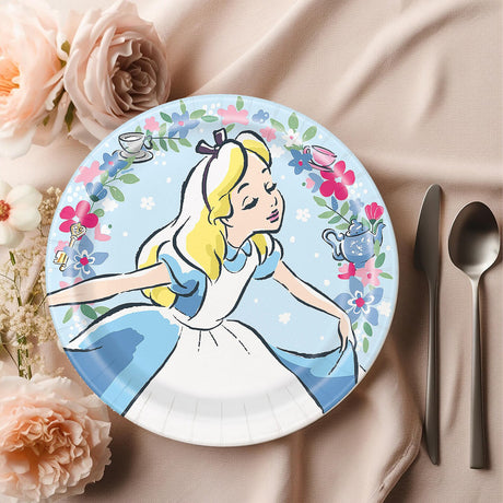 8 Count Alice in Wonderland Pastel Floral Paper Dinner Plates 9" Birthday Party Plates