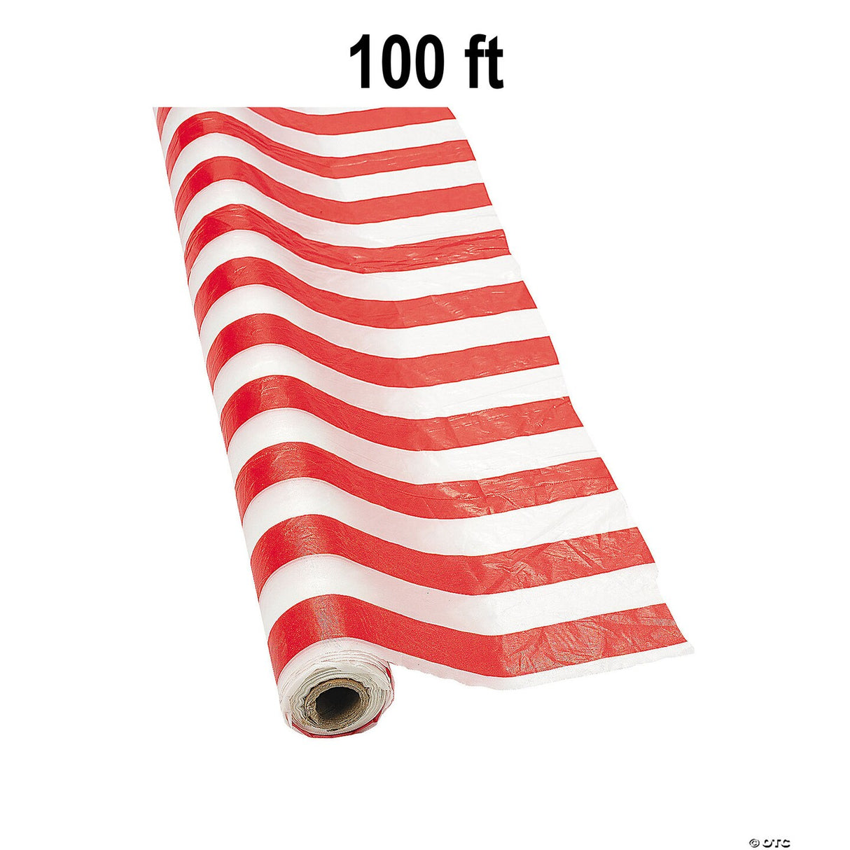 40" x 100 Ft. Red & White Striped Disposable Plastic Tablecloth Roll