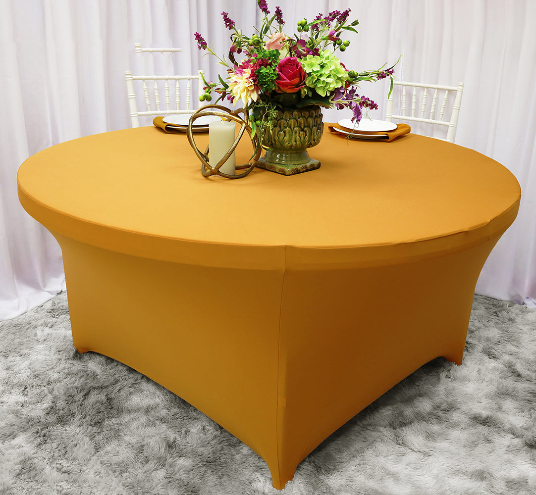 Round Spandex Table Cover 5 Ft Gold