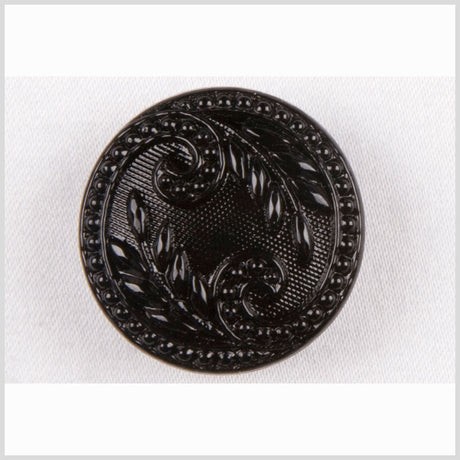 Black Floral Leaf Glass Shank Back Button - 22L/14mm
