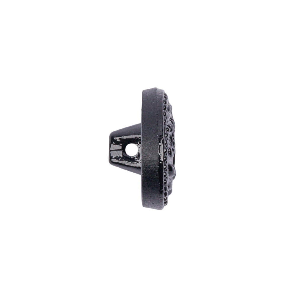 Black Floral Leaf Glass Shank Back Button - 28L/18mm