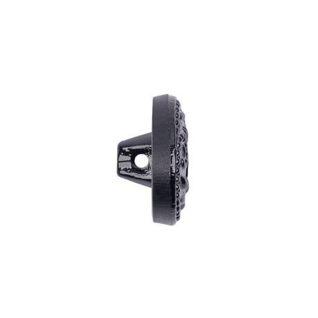 Black Floral Leaf Glass Shank Back Button - 28L/18mm
