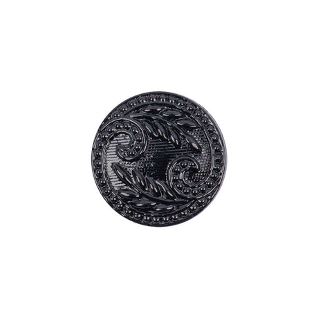 Black Floral Leaf Glass Shank Back Button - 28L/18mm