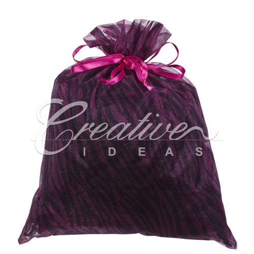 10"X 12" Organza Zebra Pouch - Sold By 6 Pieces (Individually Packed) (Fuchsia/Black)