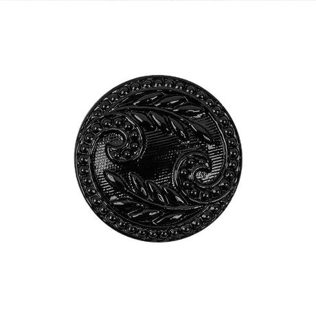 Black Floral Leaf Glass Shank Back Button - 36L/23mm