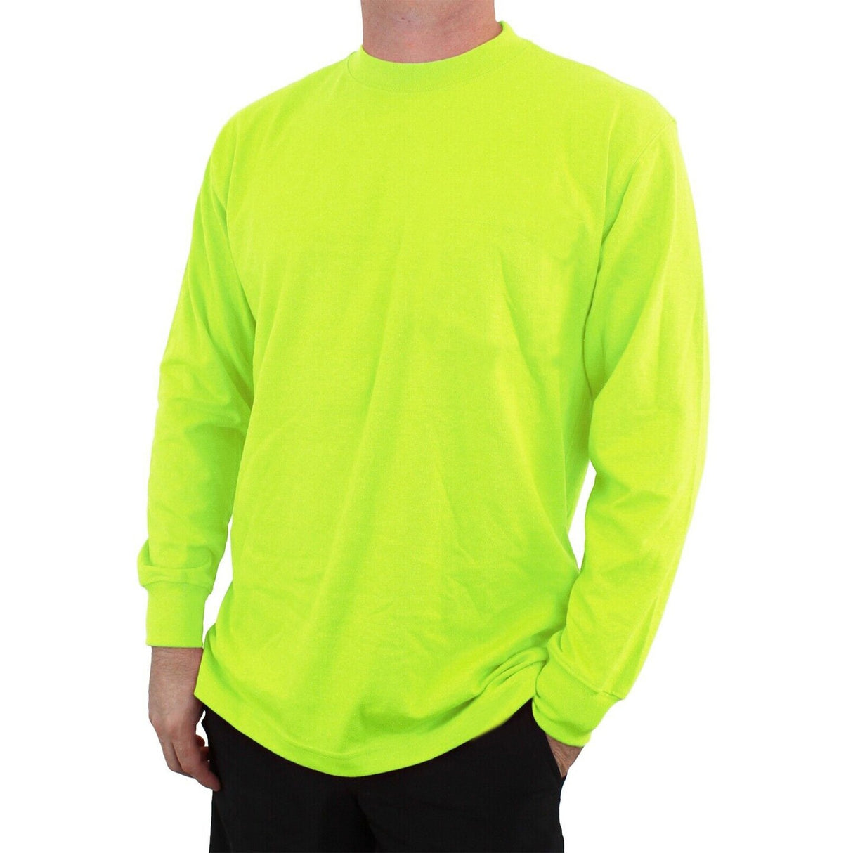 Ultra Cotton Long Sleeve Safety Green Crewneck T-Shirt | RADYAN®