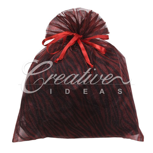 10"X 12" Organza Zebra Pouch - Sold By 6 Pieces (Individually Packed) (Red/Black)