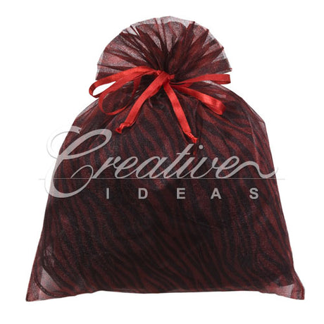 10"X 12" Organza Zebra Pouch - Sold By 6 Pieces (Individually Packed) (Red/Black)