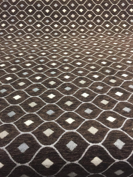 Dark Brown Silver Diamond Chenille Upholstery Fabric - Dark Brown/Silver Diamond Pattern, 56" Width (By The Yard)