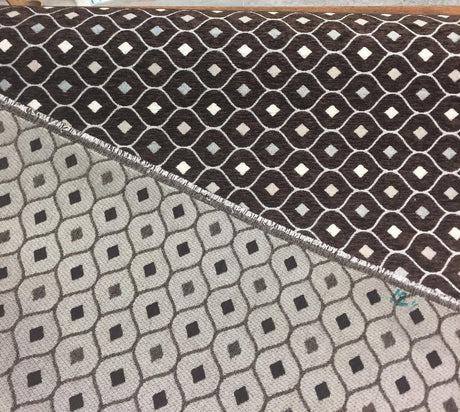Dark Brown Silver Diamond Chenille Upholstery Fabric - Dark Brown/Silver Diamond Pattern, 56" Width (By The Yard)