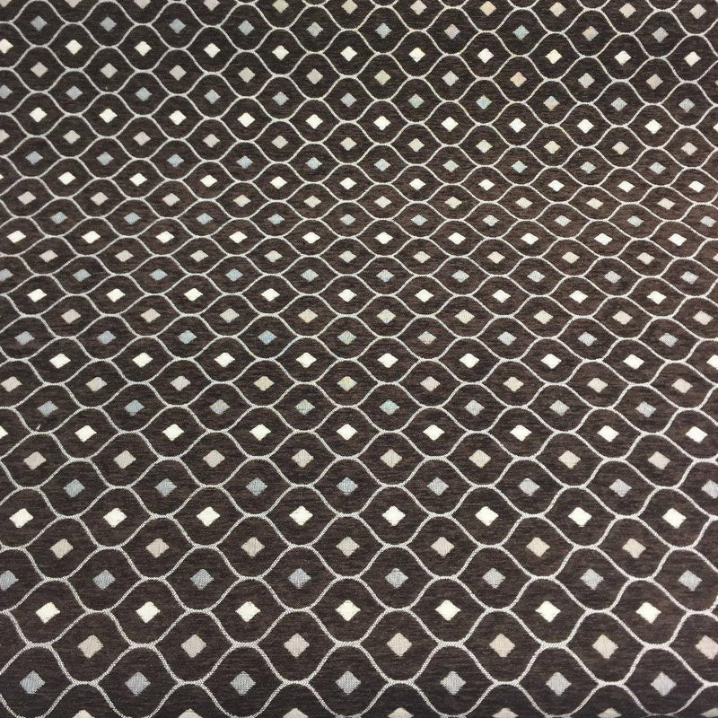 Dark Brown Silver Diamond Chenille Upholstery Fabric - Dark Brown/Silver Diamond Pattern, 56" Width (By The Yard)