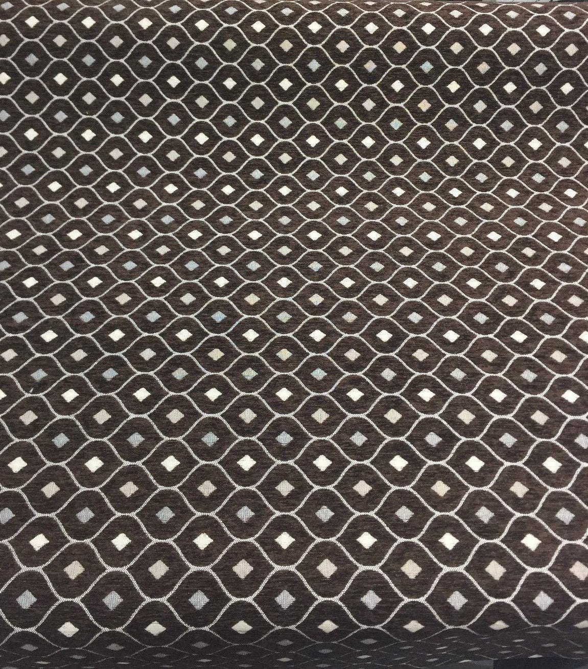 Dark Brown Silver Diamond Chenille Upholstery Fabric - Dark Brown/Silver Diamond Pattern, 56" Width (By The Yard)