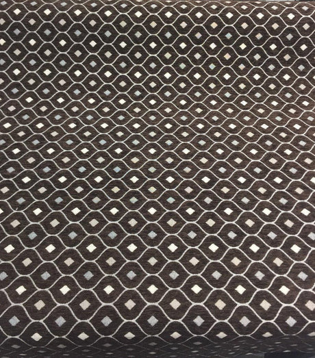Dark Brown Silver Diamond Chenille Upholstery Fabric - Dark Brown/Silver Diamond Pattern, 56" Width (By The Yard)