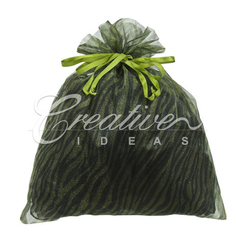 10"X 12" Organza Zebra Pouch - Sold By 6 Pieces (Individually Packed) (Apple Green/Black)