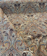 Gold Chinaisa Chenille Upholstery Fabric - Gold Beige Brown Bronze Ivory Damask Pattern, 55" Width (1 Yard)