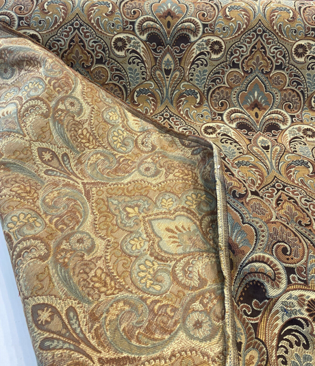 Gold Chinaisa Chenille Upholstery Fabric - Gold Beige Brown Bronze Ivory Damask Pattern, 55" Width (1 Yard)