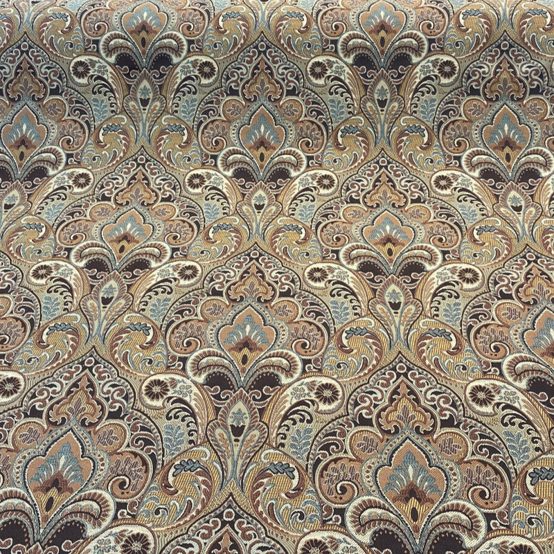 Gold Chinaisa Chenille Upholstery Fabric - Gold Beige Brown Bronze Ivory Damask Pattern, 55" Width (1 Yard)
