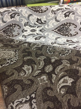 Santa Monica Chenille Upholstery Fabric - Dark Brown Silver Damask, 56" Width (By The Yard)