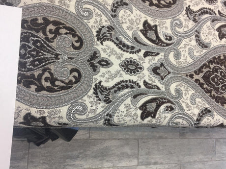 Santa Monica Chenille Upholstery Fabric - Dark Brown Silver Damask, 56" Width (By The Yard)