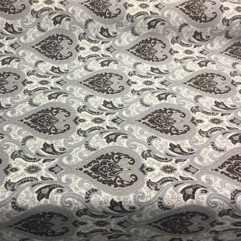Santa Monica Chenille Upholstery Fabric - Dark Brown Silver Damask, 56" Width (By The Yard)