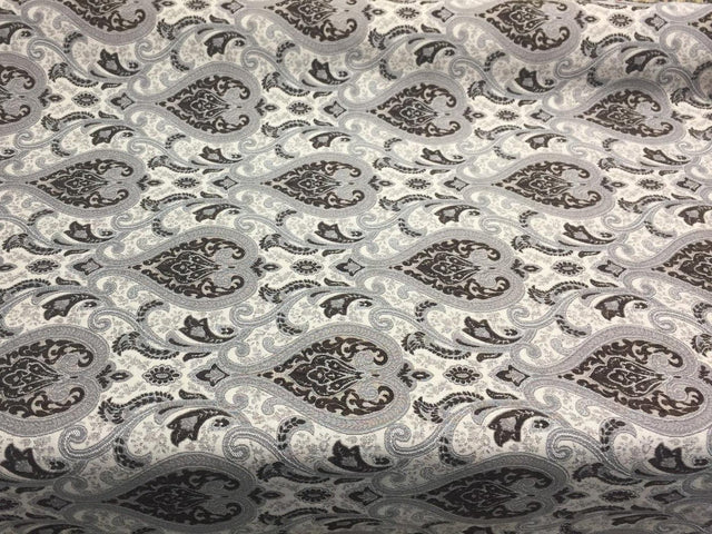 Santa Monica Chenille Upholstery Fabric - Dark Brown Silver Damask, 56" Width (By The Yard)