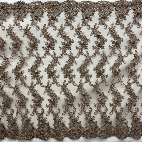Beaded Floral Lace Fabric 3D Embroidered Net Mesh 52" Wide