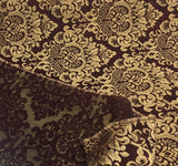 Cleopatra Chenille Upholstery Fabric - Wine Gold Damask, 56" Width (1 Yard)