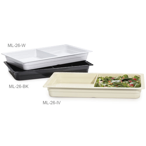 GET White Full-Size Divided Melamine Food Pan, 13" x 21" x 2.5" Deep - Case of 2