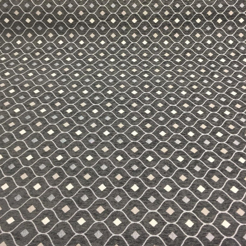 Charcoal Silver Diamond Chenille Upholstery Fabric - Charcoal Silver Diamond Pattern, 56" Width (1 Yard)
