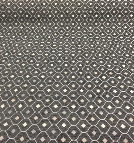 Charcoal Silver Diamond Chenille Upholstery Fabric - Charcoal Silver Diamond Pattern, 56" Width (1 Yard)
