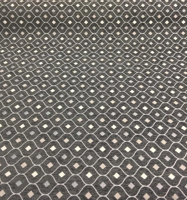 Charcoal Silver Diamond Chenille Upholstery Fabric - Charcoal Silver Diamond Pattern, 56" Width (1 Yard)