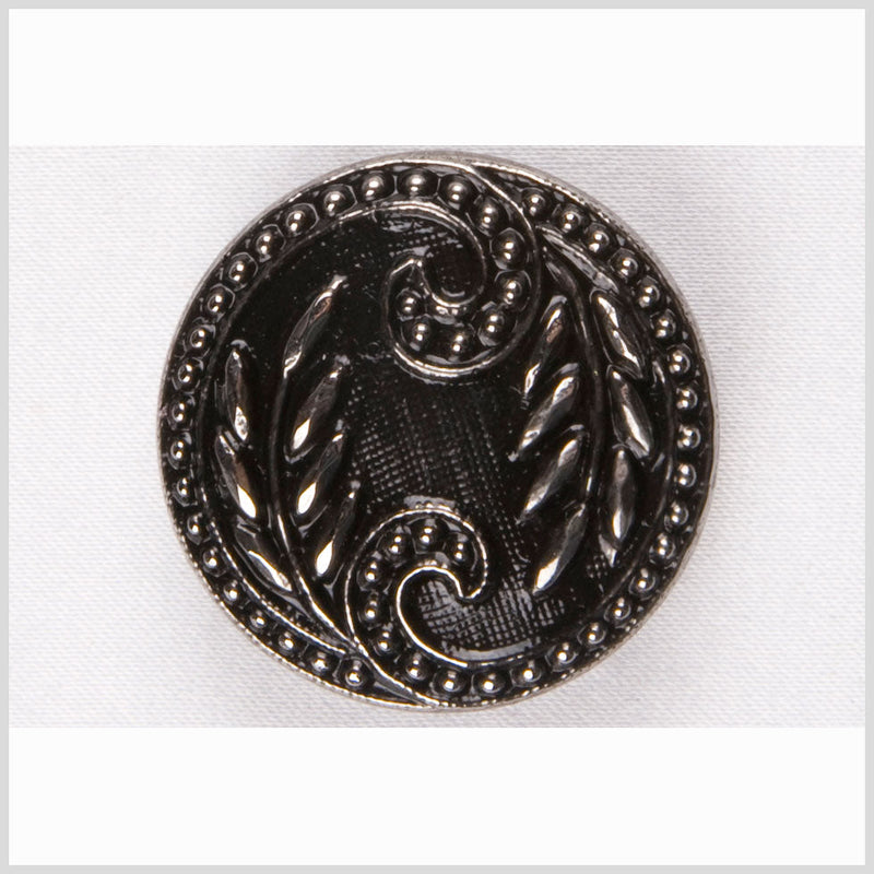 Black and Platinum Floral Leaf Glass Shank Back Button - 28L/18mm