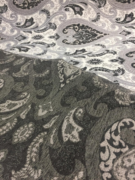 Charcoal Damask Chenille Fabric - Charcoal Damask Pattern, 56" Width (1 Yard)