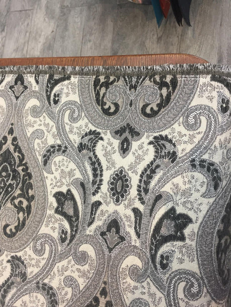 Charcoal Damask Chenille Fabric - Charcoal Damask Pattern, 56" Width (1 Yard)