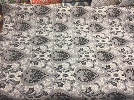 Charcoal Damask Chenille Fabric - Charcoal Damask Pattern, 56" Width (1 Yard)