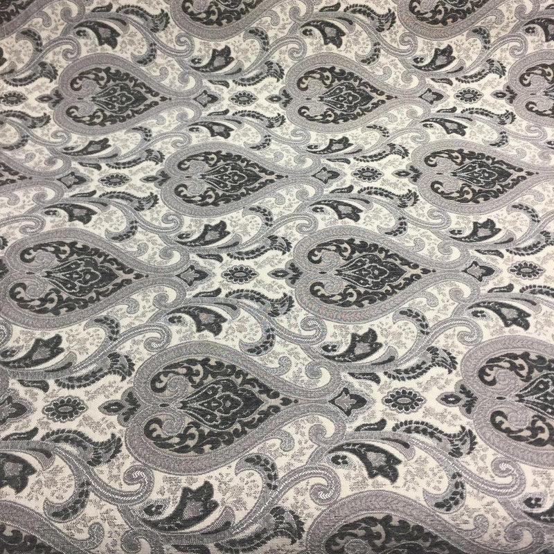 Charcoal Damask Chenille Fabric - Charcoal Damask Pattern, 56" Width (1 Yard)