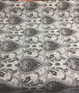 Charcoal Damask Chenille Fabric - Charcoal Damask Pattern, 56" Width (1 Yard)
