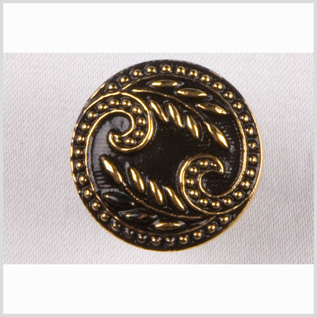 Black and Gold Floral Leaf Glass Shank Back Button - 36L/23mm
