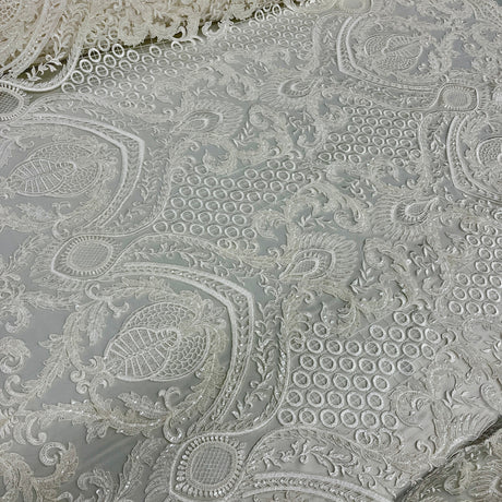 Beaded Corded Bridal Lace Fabric Dark Ivory 54" Wide