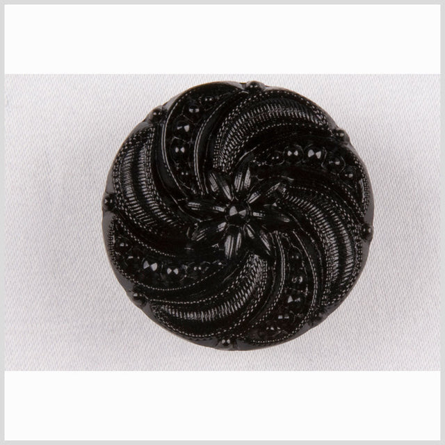 Black Floral and Swirl Glass Button - 28L/18mm