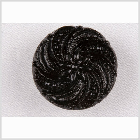 Black Floral and Swirl Glass Button - 36L/23mm