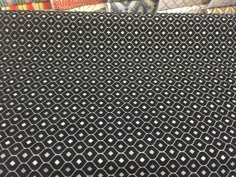 Black Silver Diamond Chenille Upholstery Fabric - Black Silver Diamond Pattern, 56" Width (1 Yard)