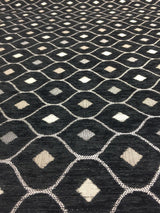 Black Silver Diamond Chenille Upholstery Fabric - Black Silver Diamond Pattern, 56" Width (1 Yard)
