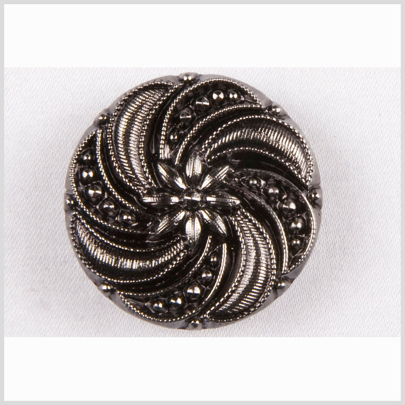 Black and Platinum Floral and Swirl Glass Button - 28L/18mm