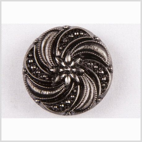 Black and Platinum Floral and Swirl Glass Button - 44L/28mm