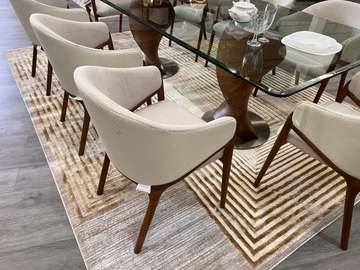 METZ 4207 Polyester Viscose Fabric - Abstract Crème Beige, Gold Bronze Geometrical Double Stacked Square High-Low Design, 9' 8" X 13' (1 Unit)