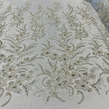 1 Yard Beaded Lace Fabric Embroidered 100 Percent Polyester Net Mesh 50 inch Width