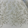 1 Yard Light Blue Beaded Lace Embroidered Fabric, Polyester Net Mesh, 50” Wide